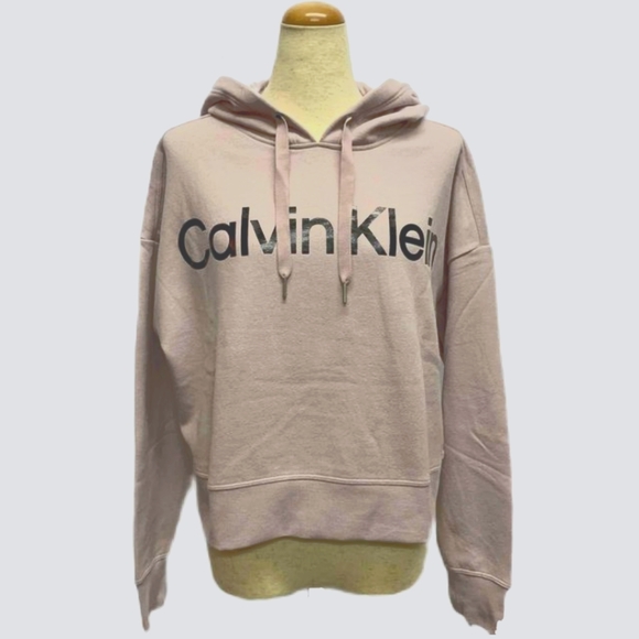 🌸 NWT Calvin Klein Light Pink Performance Crop Pullover Hoodie Sweatshirt Med - Picture 1 of 6